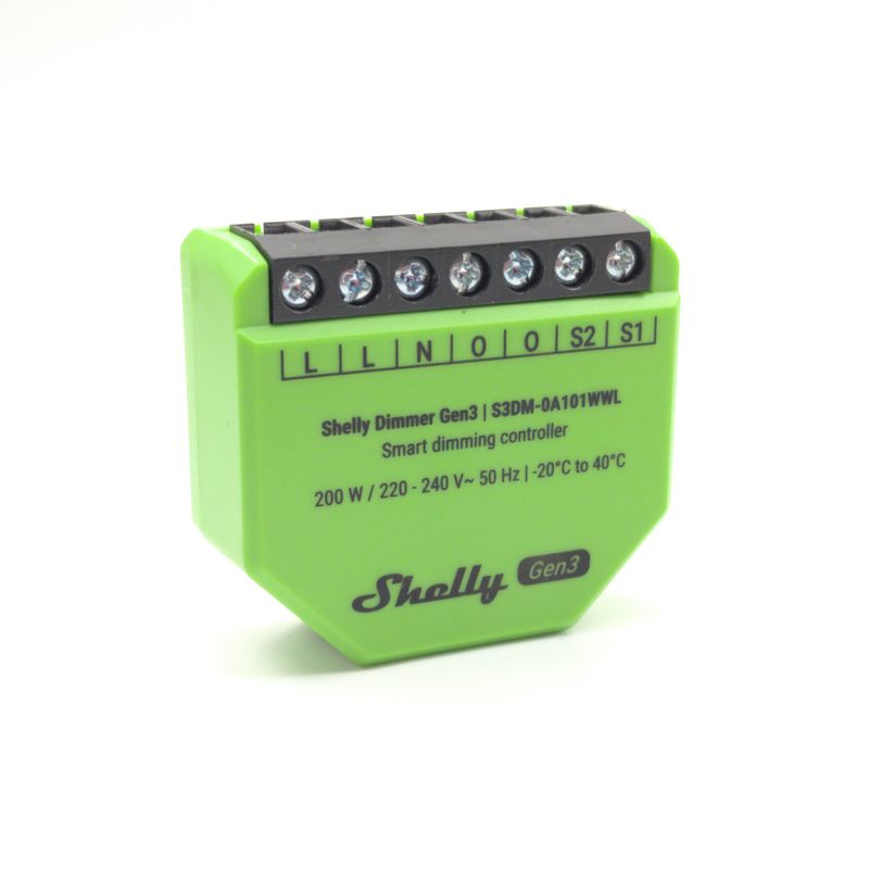 Shelly Dimmer Gen3 - 200W nollavapaa ohjelmoitava ja energiaa mittaava WiFi-himmennin rasiaan