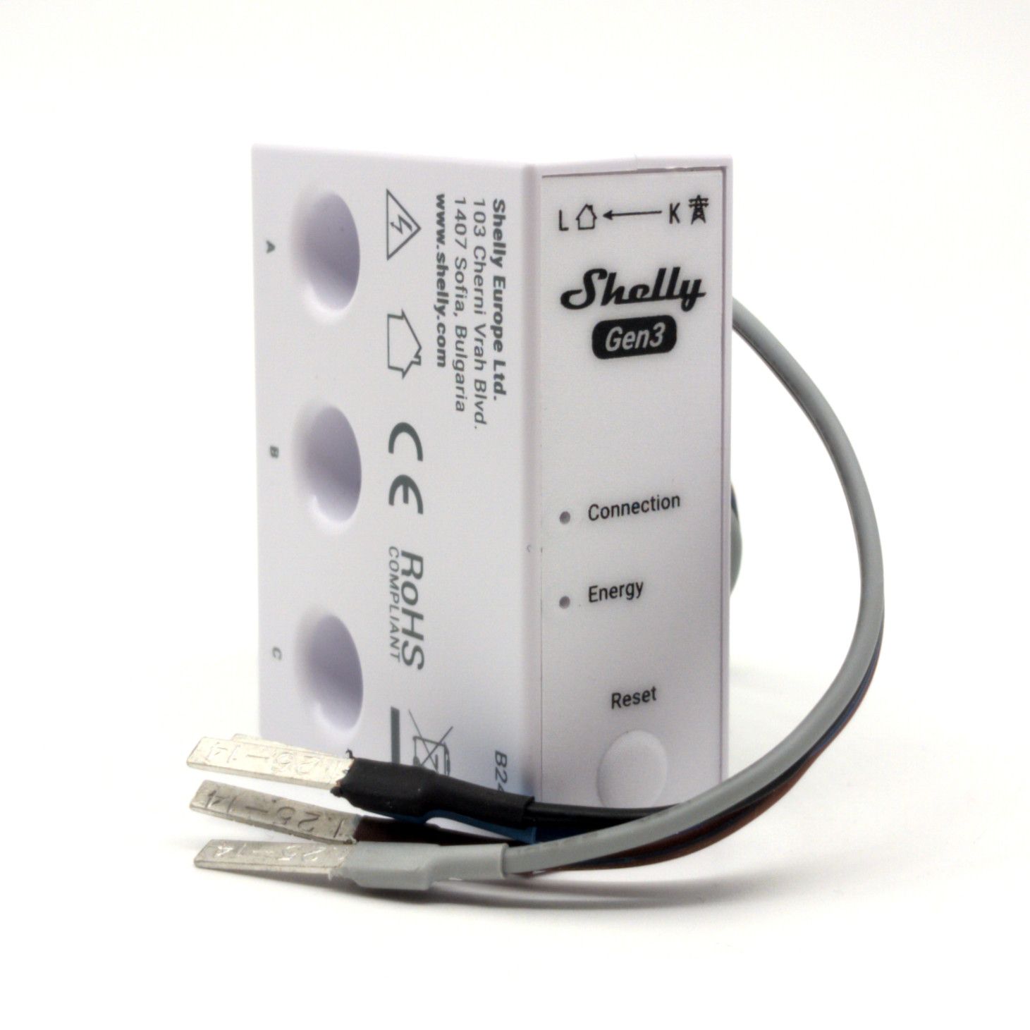 Shelly 3EM-63W Gen3 - 3x63A ohjelmoitava 3-vaihe WiFi-energiamittari johtoliitännöin