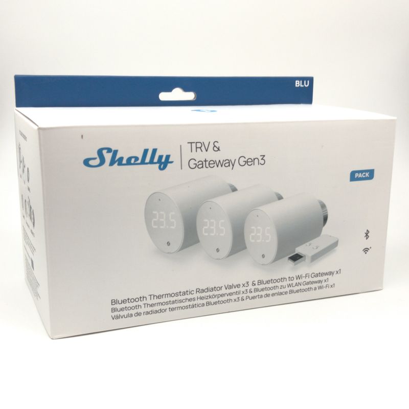 Shelly BLU TRV (3 kpl) - Bluetooth/Zigbee-termostaatti vesikiertoisiin pattereihin (sis. BLU Gateway Gen3)
