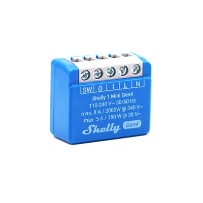 Shelly 1 Mini Gen4 - 8A ohjelmoitava potentiaalivapaa Wifi/Zigbee -rele rasiaan