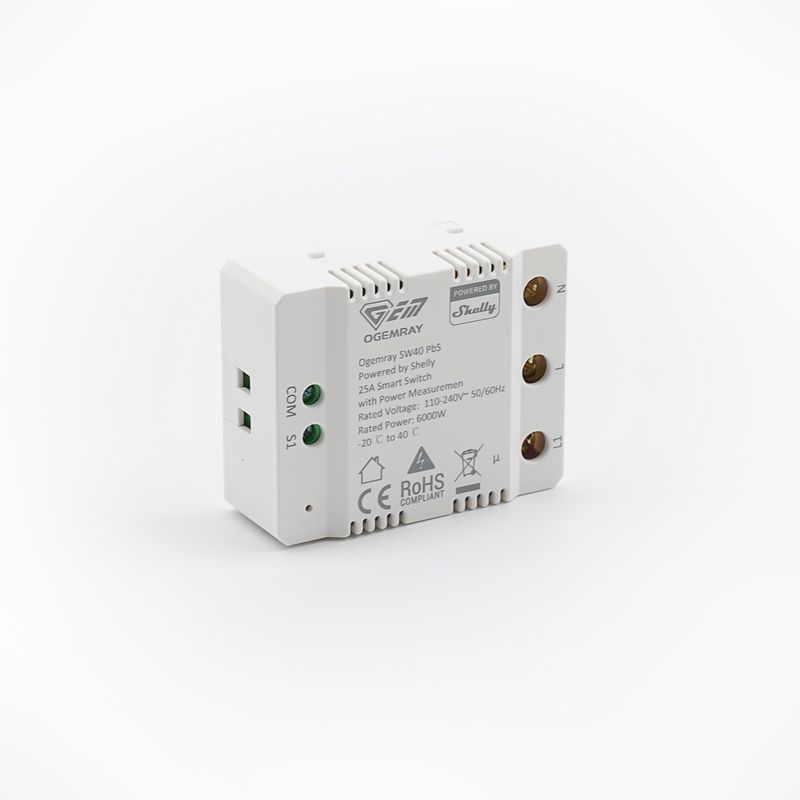 Ogemray SW40 PbS - Shelly-yhteensopiva 25A tehoa mittaava ohjelmoitava WiFi-rele rasiaan