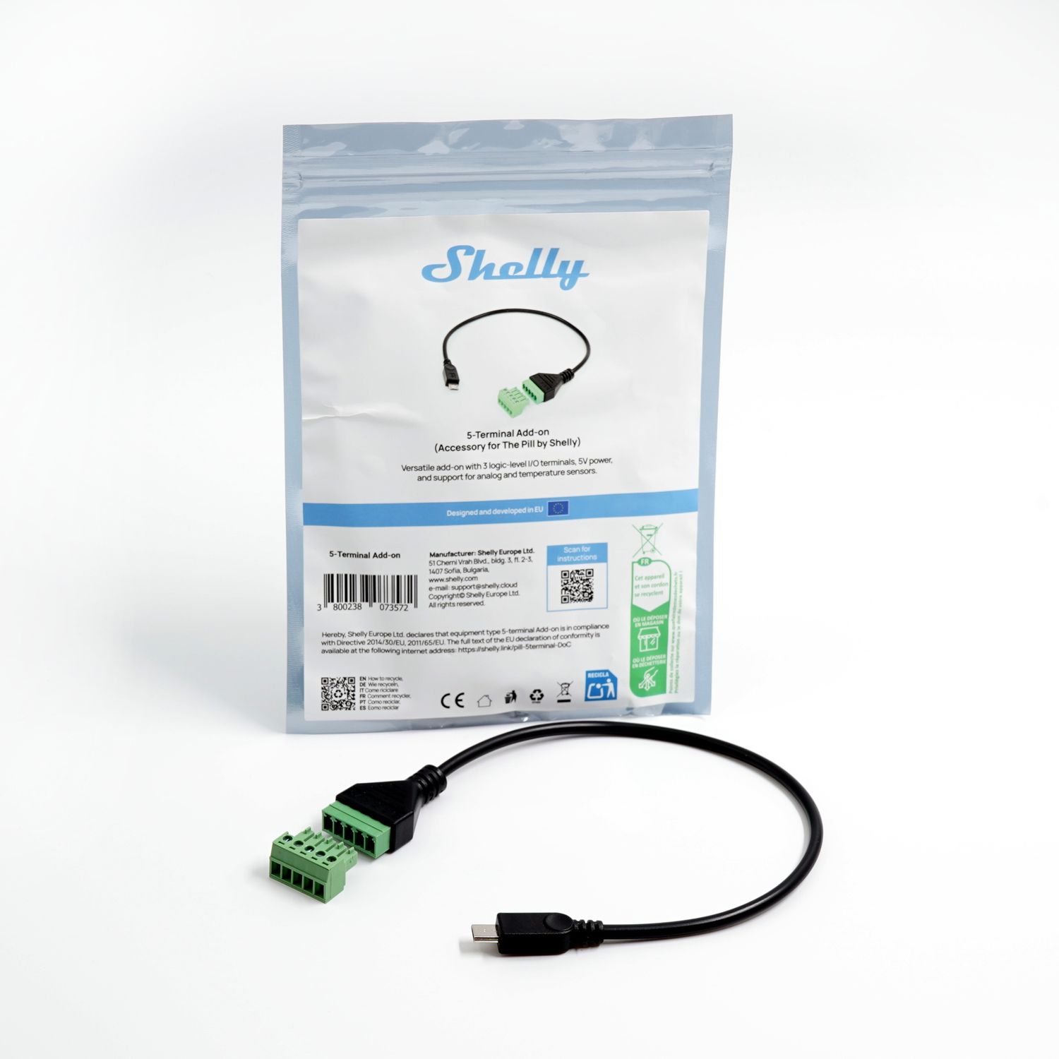 Shelly Pill 5-Terminal Add-on - I/O- ja käyttöjännitelisäosa Shelly Pill:lle