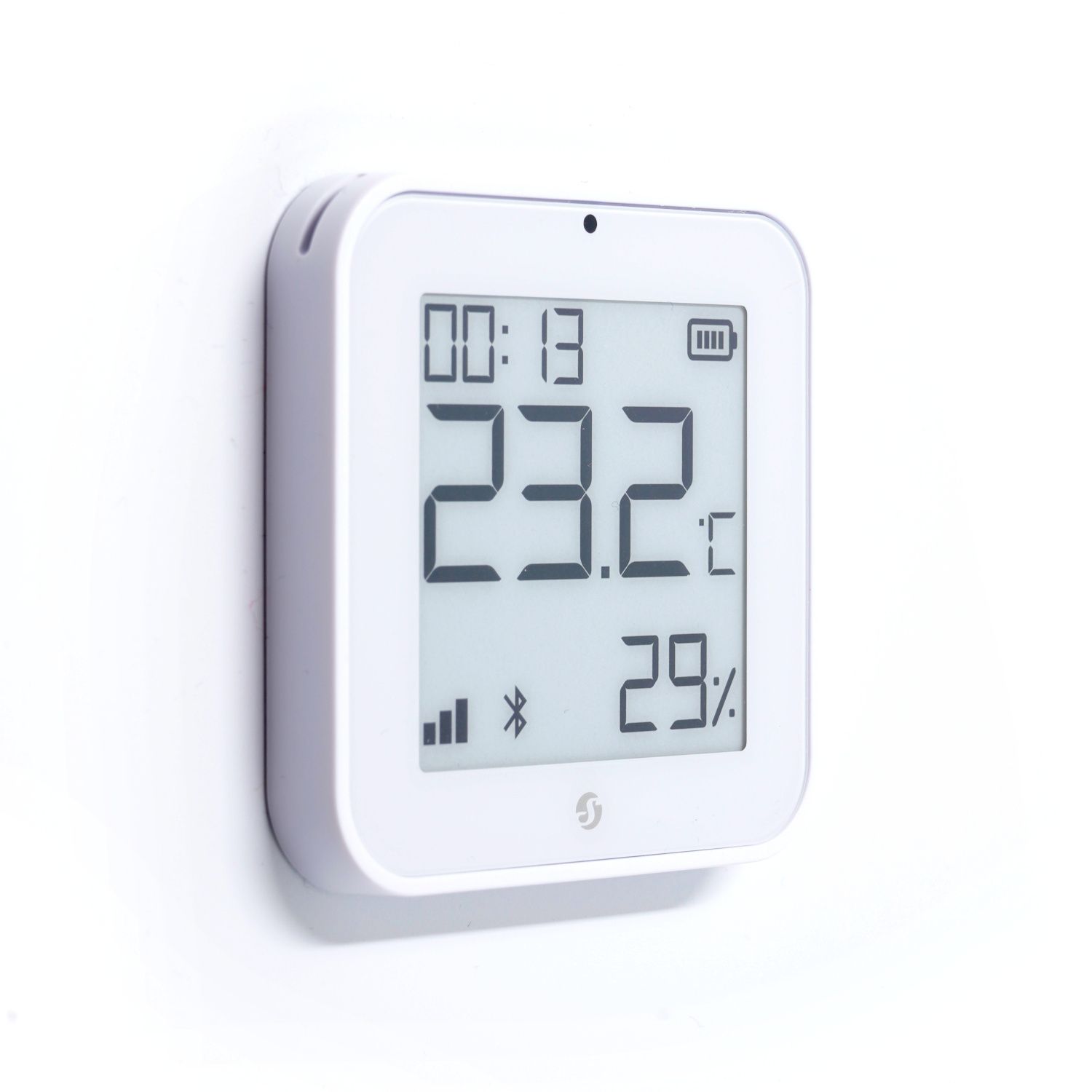 Shelly Blu H&amp;T Display ZB - näytöllinen valkoinen Bluetooth ja Zigbee -liitännäinen lämpötila- ja kosteusanturi