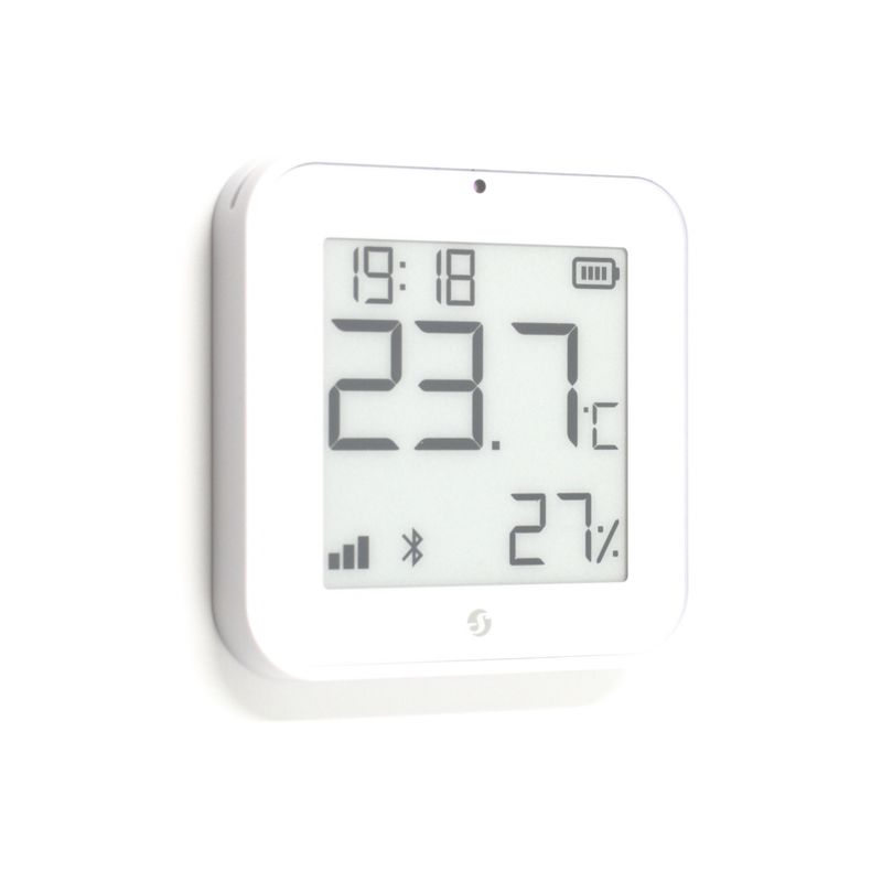 Shelly Blu H&amp;T Display ZB - näytöllinen valkoinen Bluetooth ja Zigbee -liitännäinen lämpötila- ja kosteusanturi