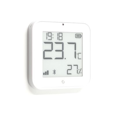 Shelly Blu H&amp;T Display ZB - näytöllinen valkoinen Bluetooth ja Zigbee -liitännäinen lämpötila- ja kosteusanturi