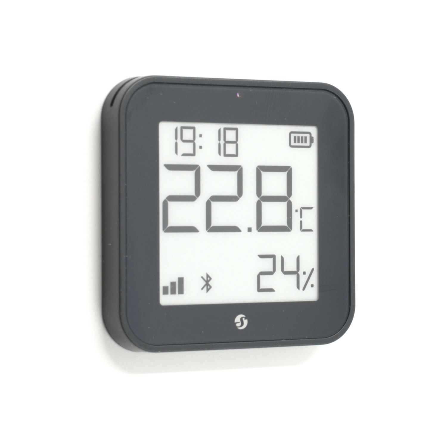 Shelly Blu H&amp;T Display ZB - näytöllinen musta Bluetooth ja Zigbee -liitännäinen lämpötila- ja kosteusanturi