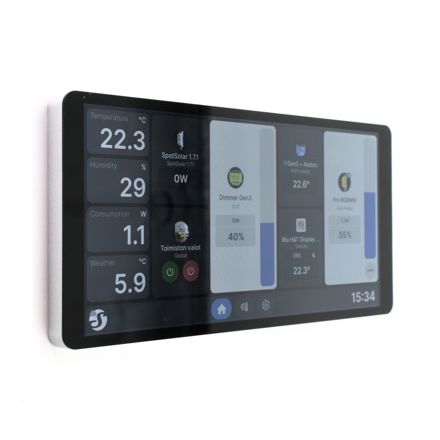 Shelly Wall Display X2i - hopeanharmaa 6,95" kosketusnäytöllinen hallintapaneeli Shellyjen ohjaukseen ja Home Assistant -integraatioon