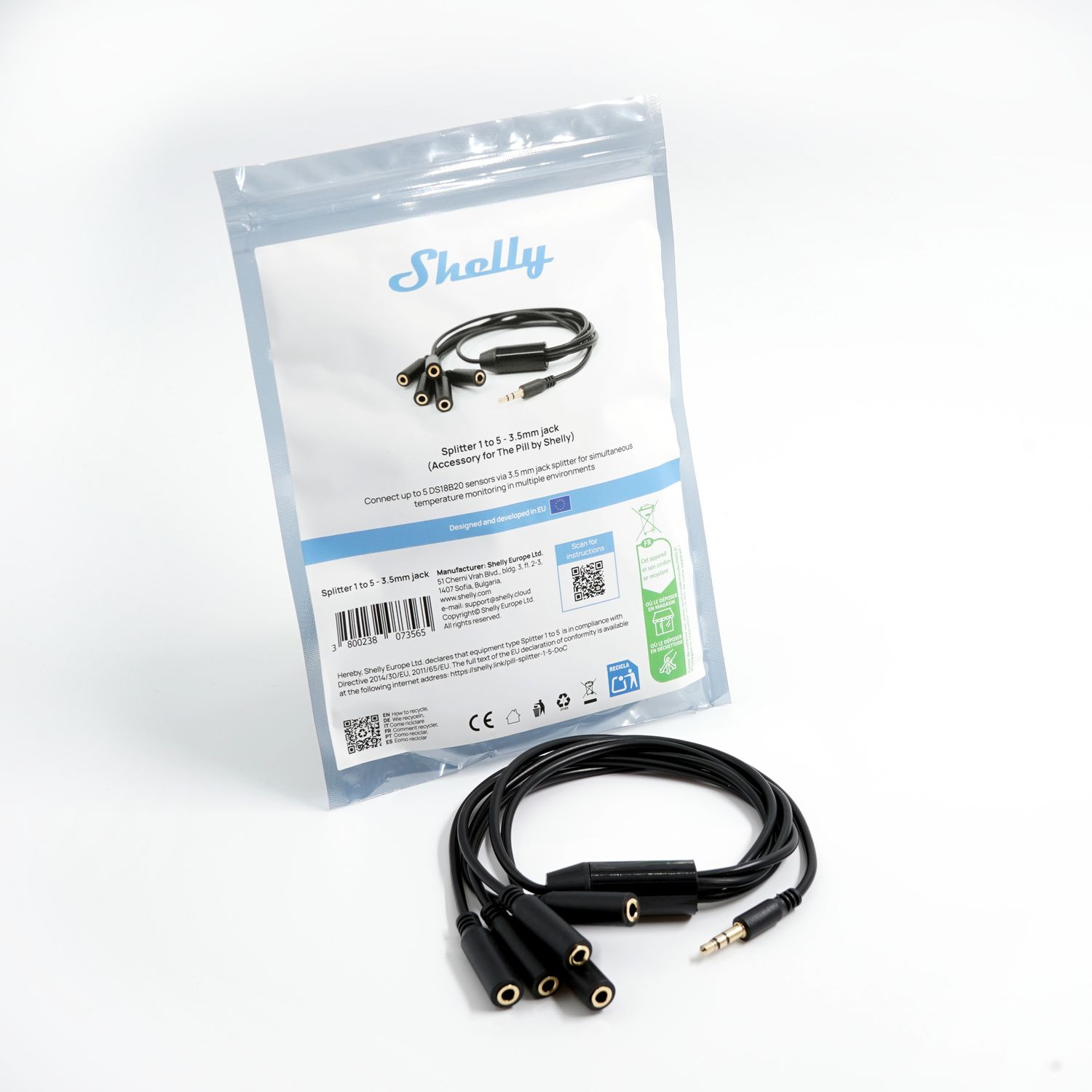 Shelly Pill 3.5mm -splitteri DS18B20 lämpötila-antureille