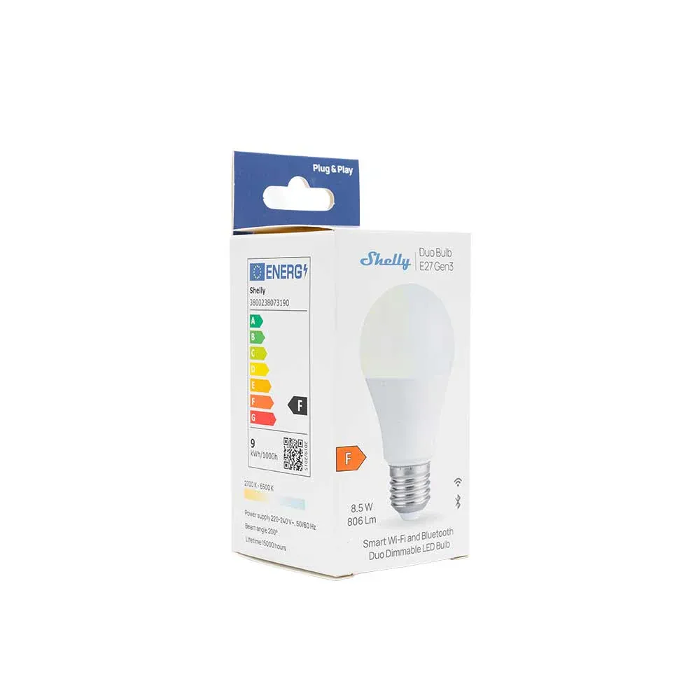 Shelly Duo Bulb - 8.5W/806lm/E27 WiFi-lamppu säädettävällä värilämpötilalla