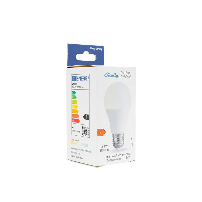 Shelly Duo Bulb - 8.5W/806lm/E27 WiFi-lamppu säädettävällä värilämpötilalla