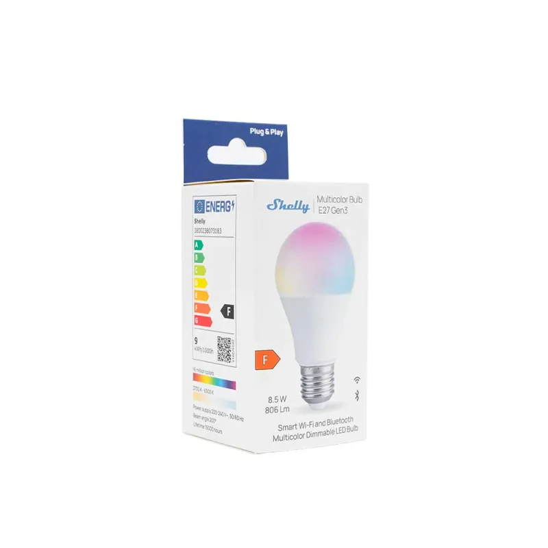 Shelly Duo Multicolor Bulb - 8.5W/806lm/E27 värisäädettävä WiFi-lamppu