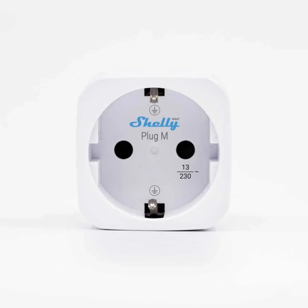 Shelly Plug M Gen3 - valkoinen 3000W energiaa mittaava ohjelmoitava WiFi-älypistorasia