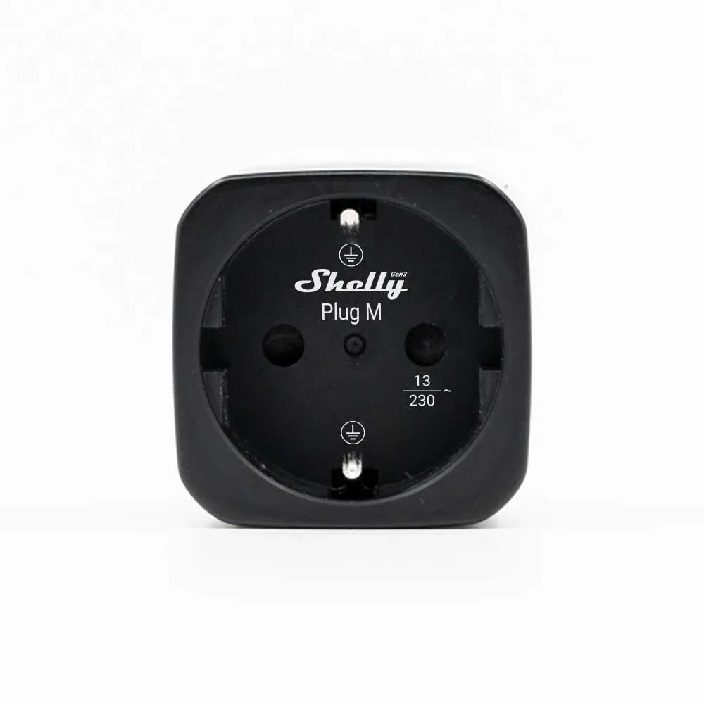 Shelly Plug M Gen3 - musta 3000W energiaa mittaava ohjelmoitava WiFi-älypistorasia