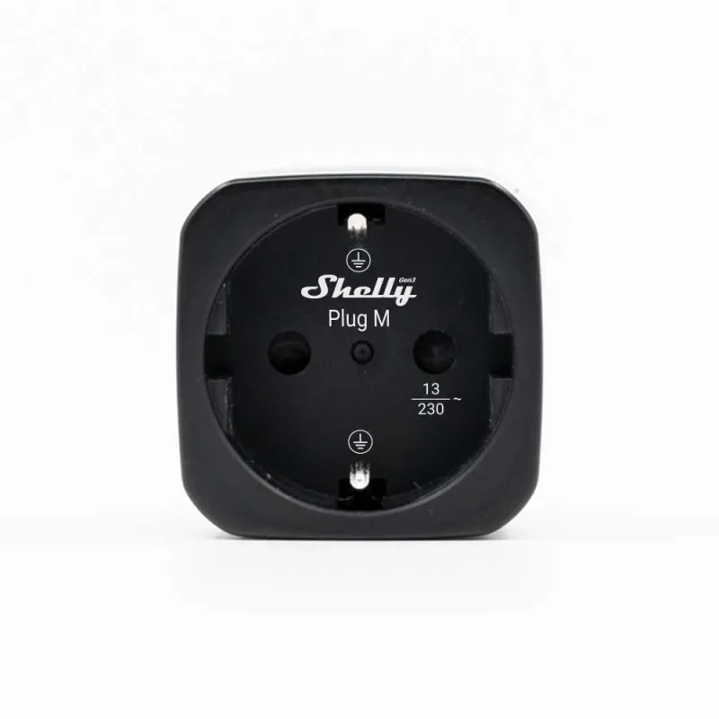 Shelly Plug M Gen3 - musta 3000W energiaa mittaava ohjelmoitava WiFi-älypistorasia