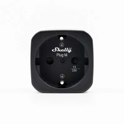 Shelly Plug M Gen3 - musta 3000W energiaa mittaava ohjelmoitava WiFi-älypistorasia