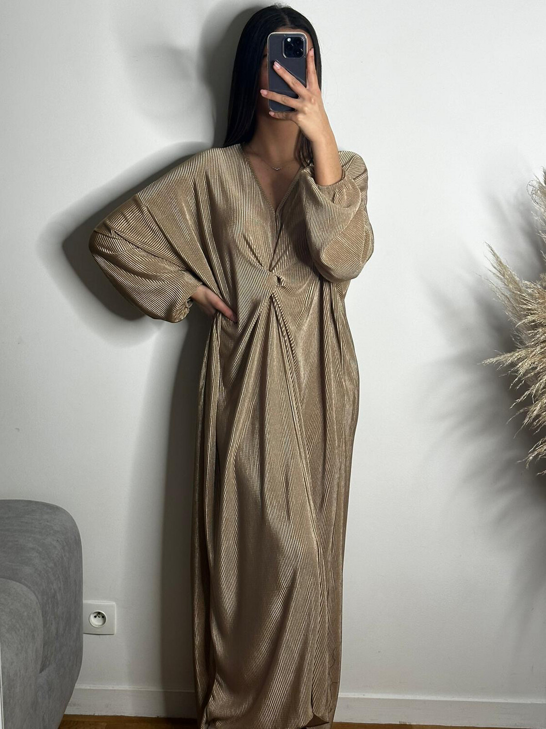 ROBE PLISSÉE NOEUD TAUPE