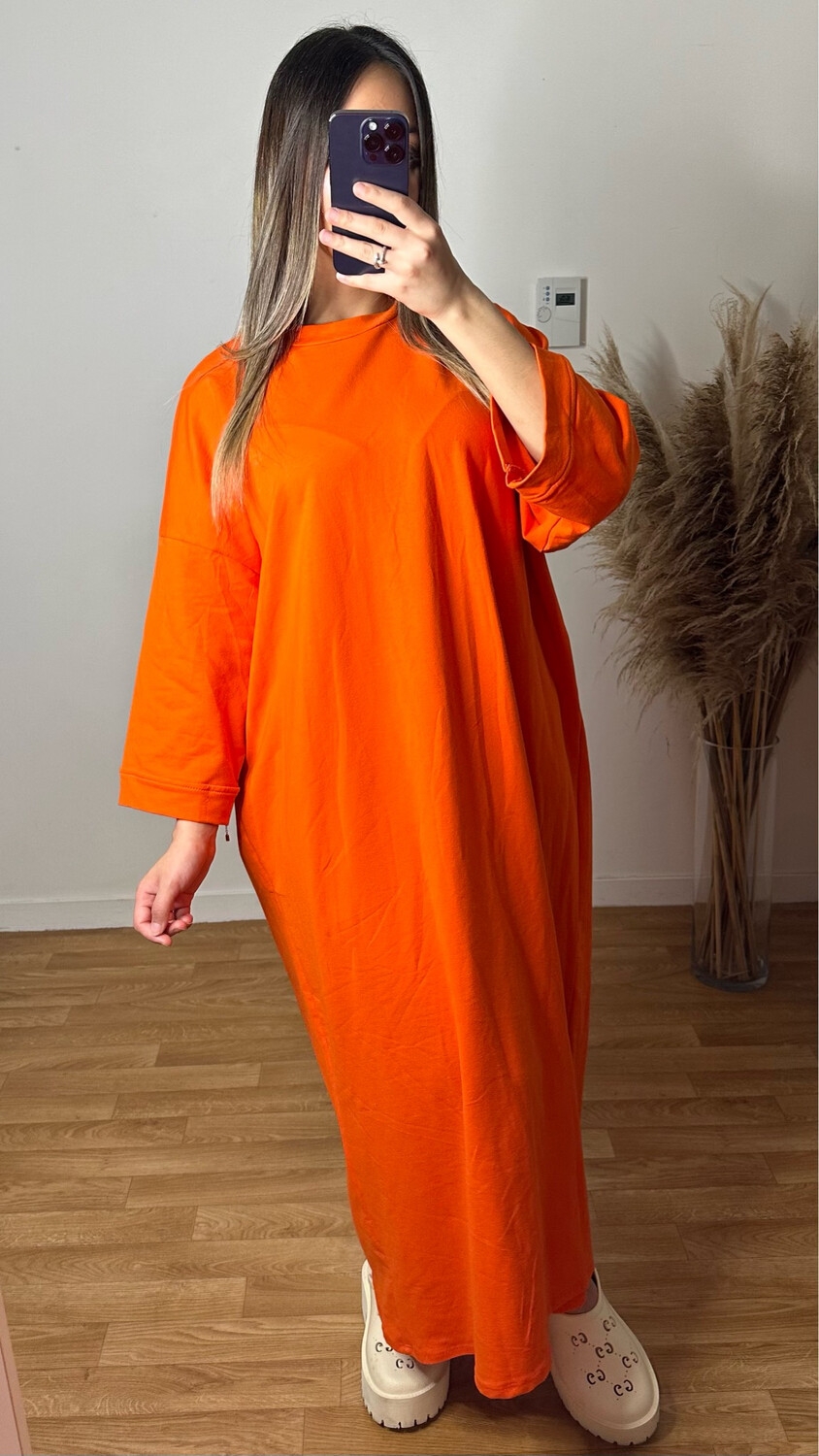 ROBE MANCHE MI LONGUE ORANGE