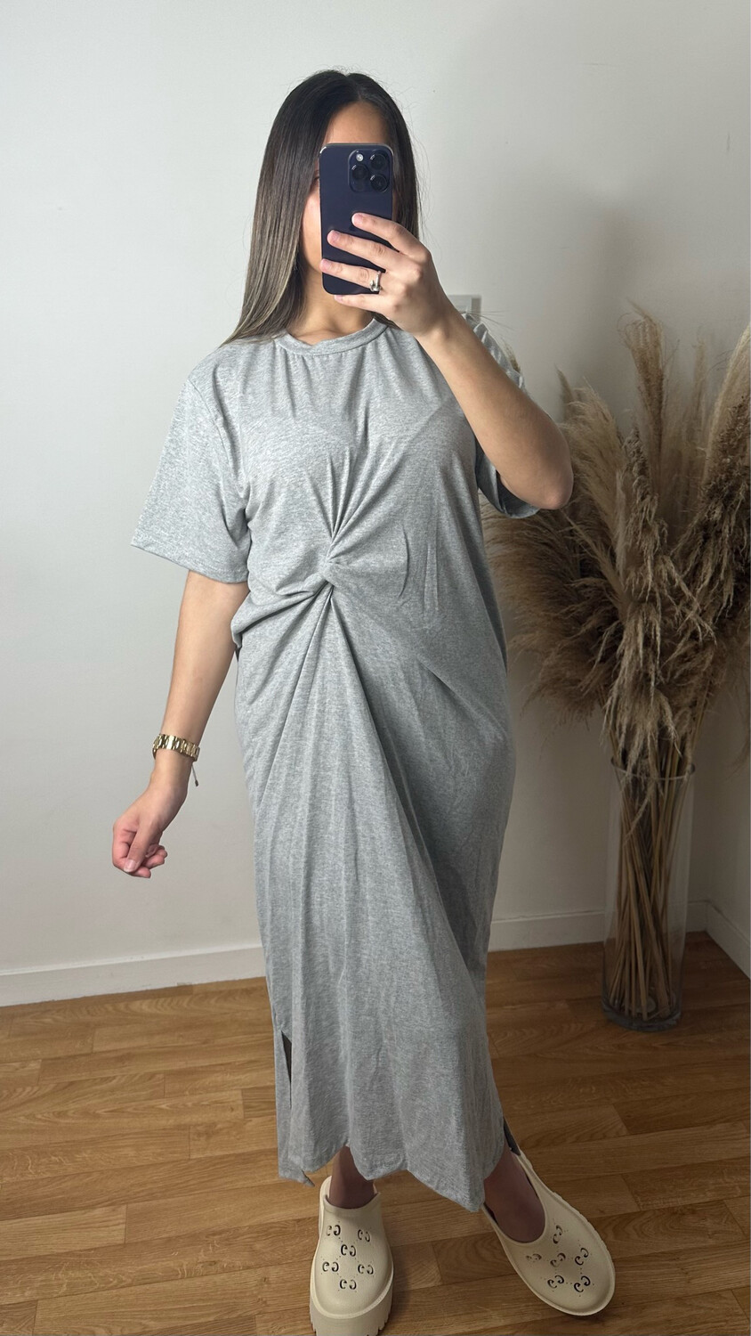 ROBE NOUÉE COTON GRIS
