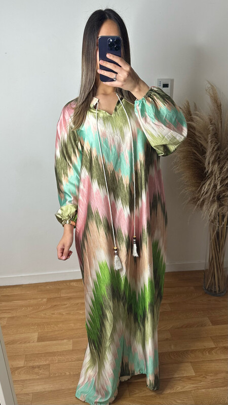 ROBE LONGUE TIE AND DYE KAKI