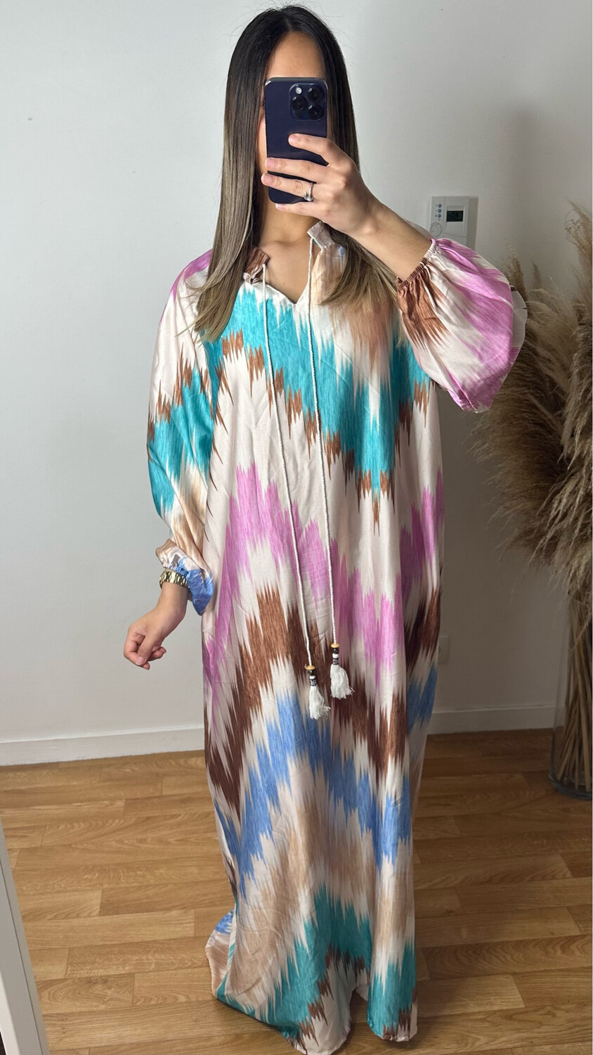 ROBE LONGUE TIE AND DYE MARRON