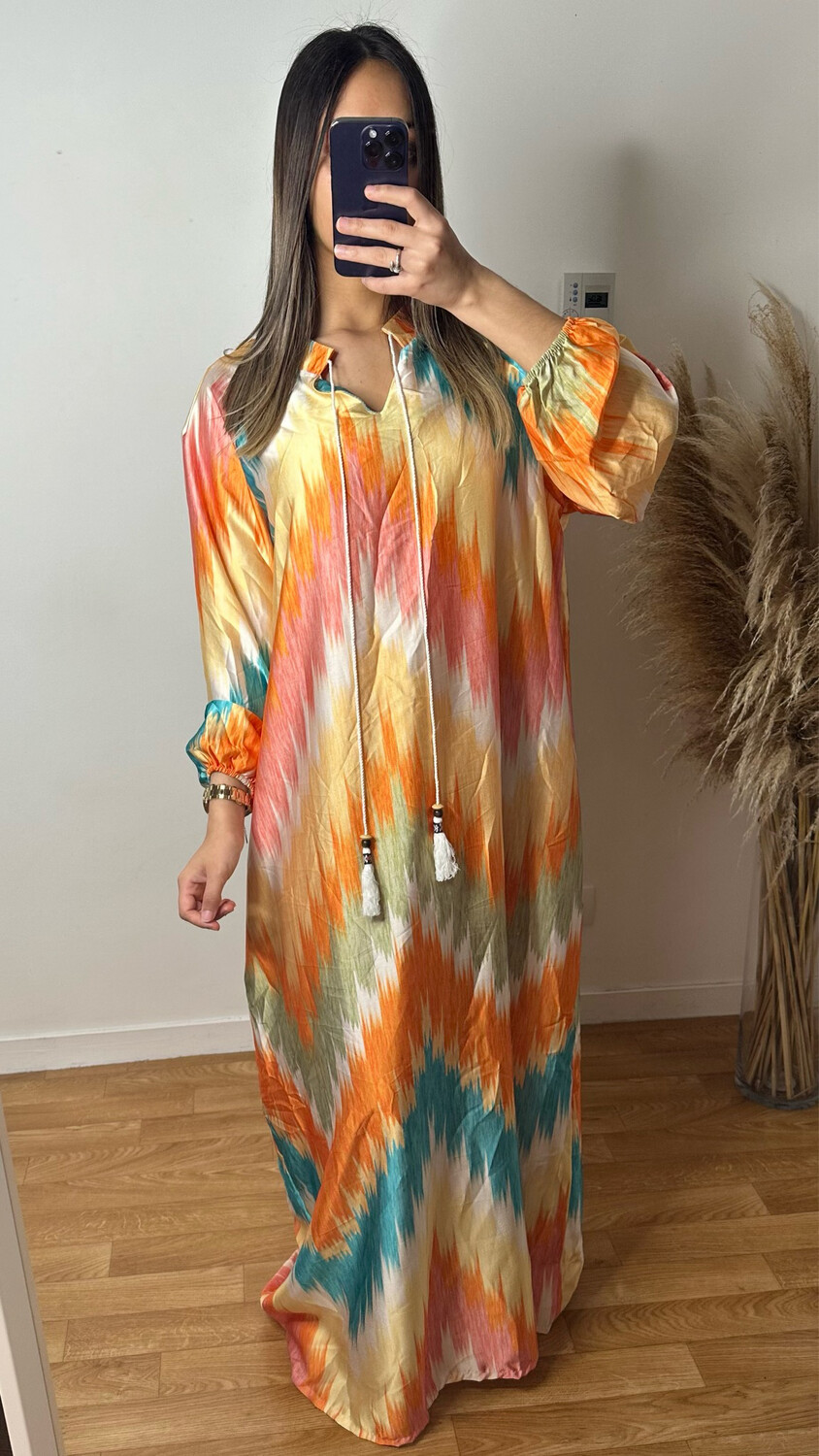 ROBE LONGUE TIE AND DYE ORANGE