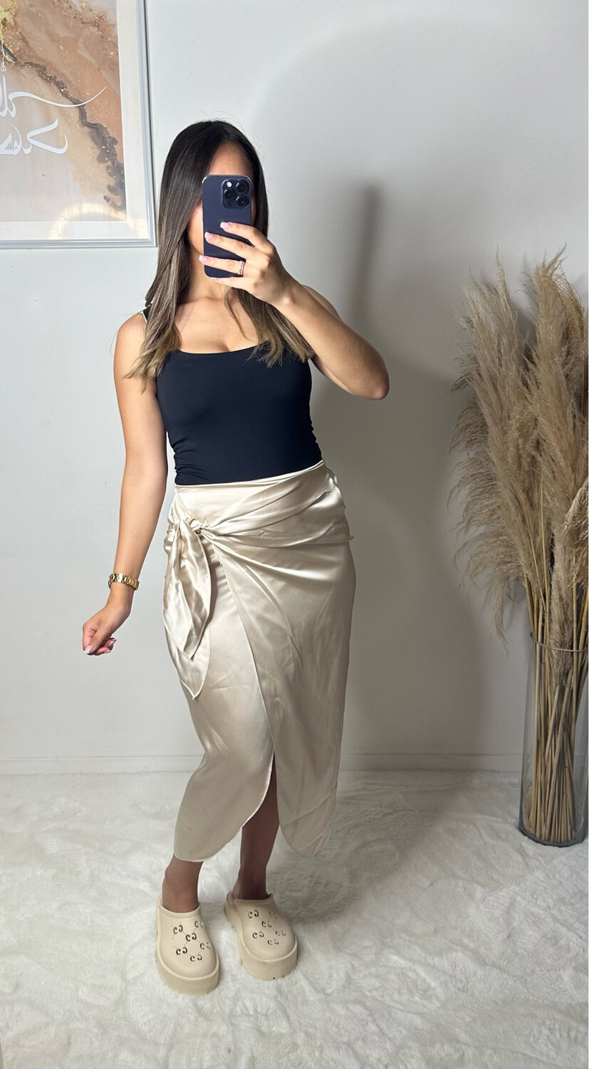 JUPE PORTEFEUILLE SATIN BEIGE