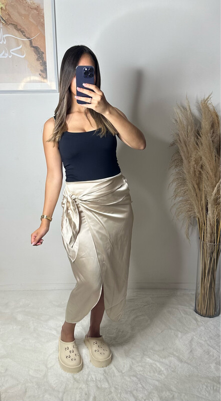 JUPE PORTEFEUILLE SATIN BEIGE