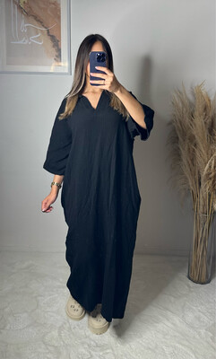 ROBE GAZ DE COTON COL V NOIR