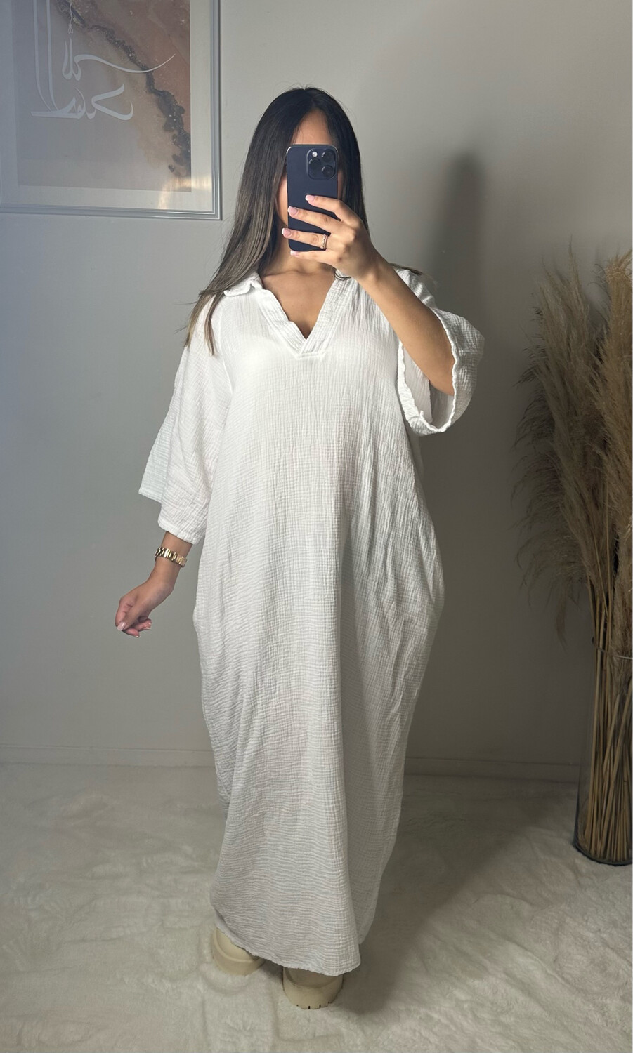 ROBE GAZ DE COTON COL V BLANC