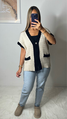CARDIGAN SANS MANCHE BRODÉ BEIGE CARDIGAN SANS MANCHE BRODÉ BEIGE