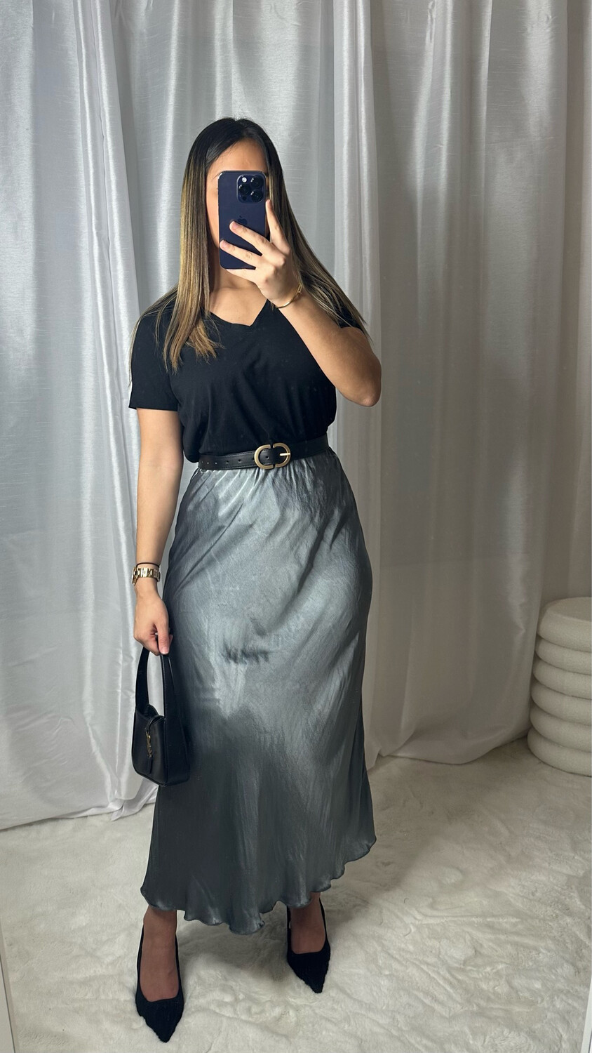 JUPE SATIN GRIS
