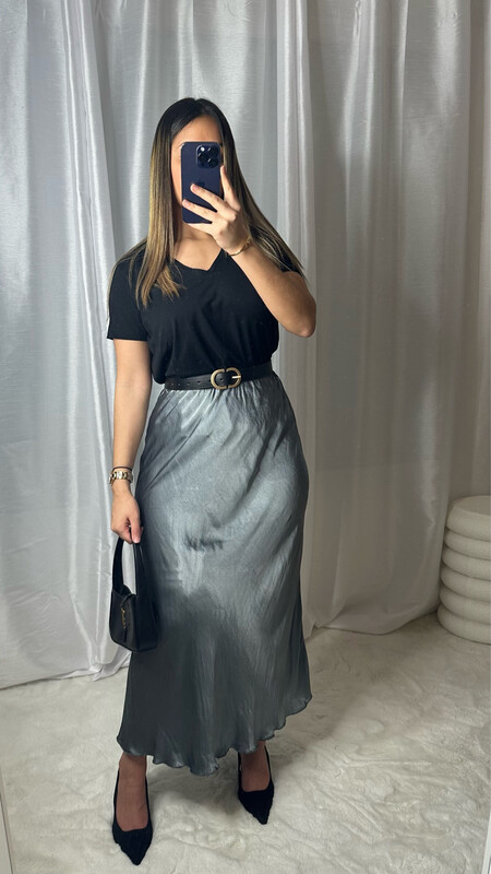 JUPE SATIN GRIS
