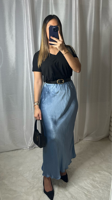 JUPE SATIN BLEU