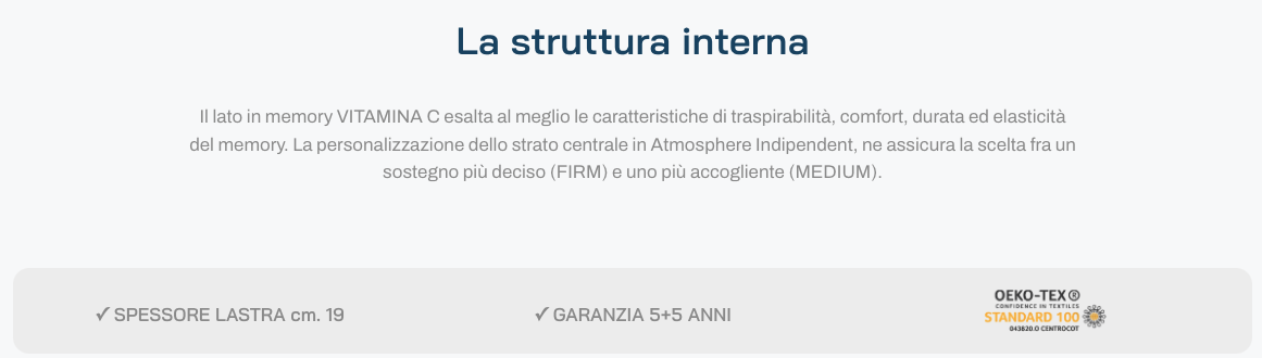 PERFECT FORM EXCLUSIVE LUXURY - NOCTE MATERASSO MEMORY RIGIDO SINGOLO