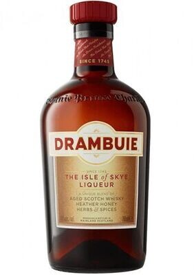 Garrafa do Licor Drambuie com design clássico e detalhes dourados