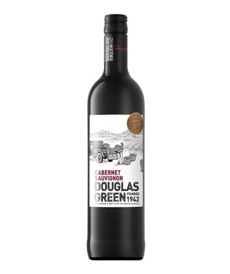 Garrafa clássica do Vinho Tinto Douglas Green Cabernet Sauvignon com rótulo verde escuro e detalhes em dourado, exibindo o nome da marca e a uva.