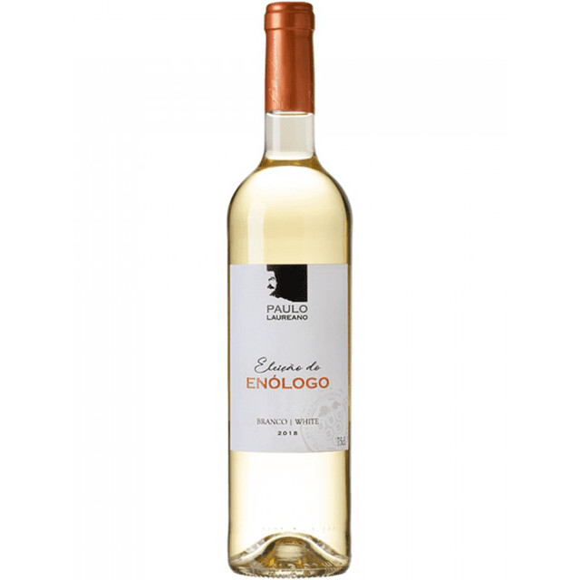 Garrafa de vinho branco Paulo Laureano Clássico Branco, com rótulo branco e azul.