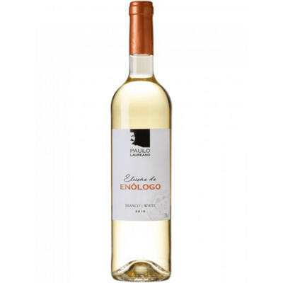 Garrafa de vinho branco Paulo Laureano Clássico Branco, com rótulo branco e azul.