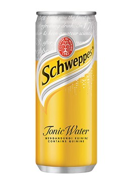 Schweppes Água Tónica 6x 330ml latas de Schweppes Água Tônica de 330ml, com a cor azul característica da marca e o logotipo da Schweppes.