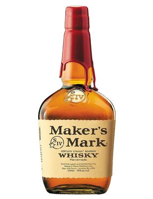 Whisky Makers Mark Kentuchy Bourbon Uma garrafa de Maker's Mark Kentucky Straight Bourbon, com seu rótulo icônico e cor âmbar.