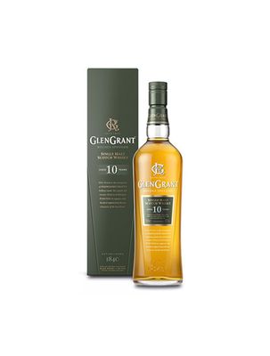 Whisky Glen Grant 10 anos, garrafa com fundo dourado