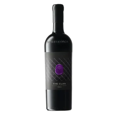 Garrafa de vinho The Clan 2020 da Villiera Wines, blend sul-africano elegante e equilibrado.
