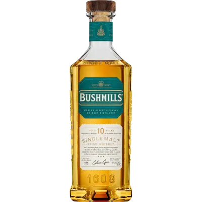 Garrafa de Whisky Bushmills 10 Anos Single Malt com fundo neutro