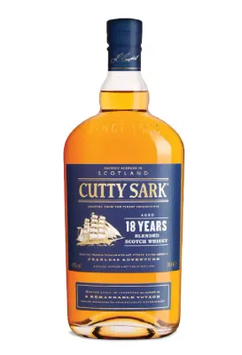 Garrafa de Whisky Cutty Sark 18 Anos com embalagem premium e acabamento dourado