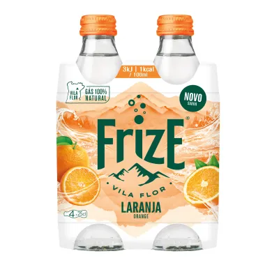 Pack de 4 garrafas Frize Água com Gás Laranja 25cl – bebida refrescante com sabor natural de laranja.