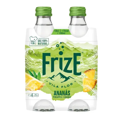 Pack de 4 garrafas Frize Água com Gás Ananás 25cl – bebida leve e refrescante com sabor tropical de ananás.