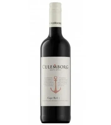 Garrafa clássica do Vinho Tinto Culemborg Cape Tinto com rótulo marrom e dourado apresentando o brasão da vinícola Culemborg.