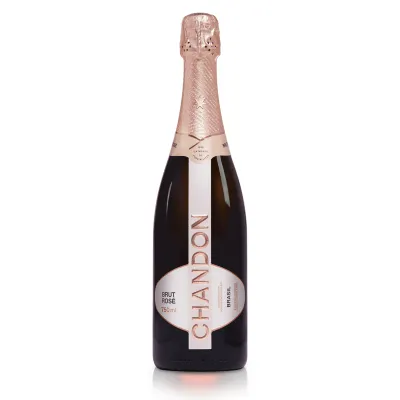 Espumante Chandon Brut Rose Garrafa de Chandon Brut Rosé, espumante rosé elegante com borbulhas delicadas.