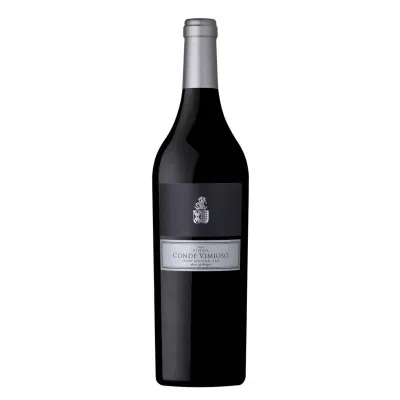 Garrafa do vinho Conde Vimioso Reserva Tinto, com rótulo elegante e cor granada profunda, da região do Tejo.