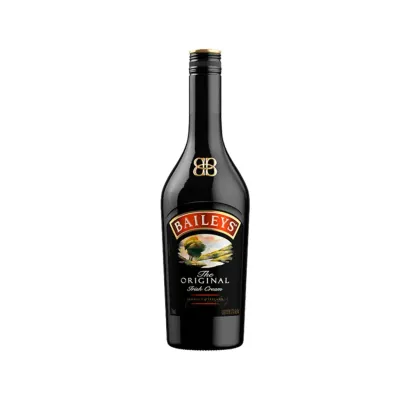 Garrafa de Baileys Original Irish Cream ao lado de um copo com creme sobre gelo.